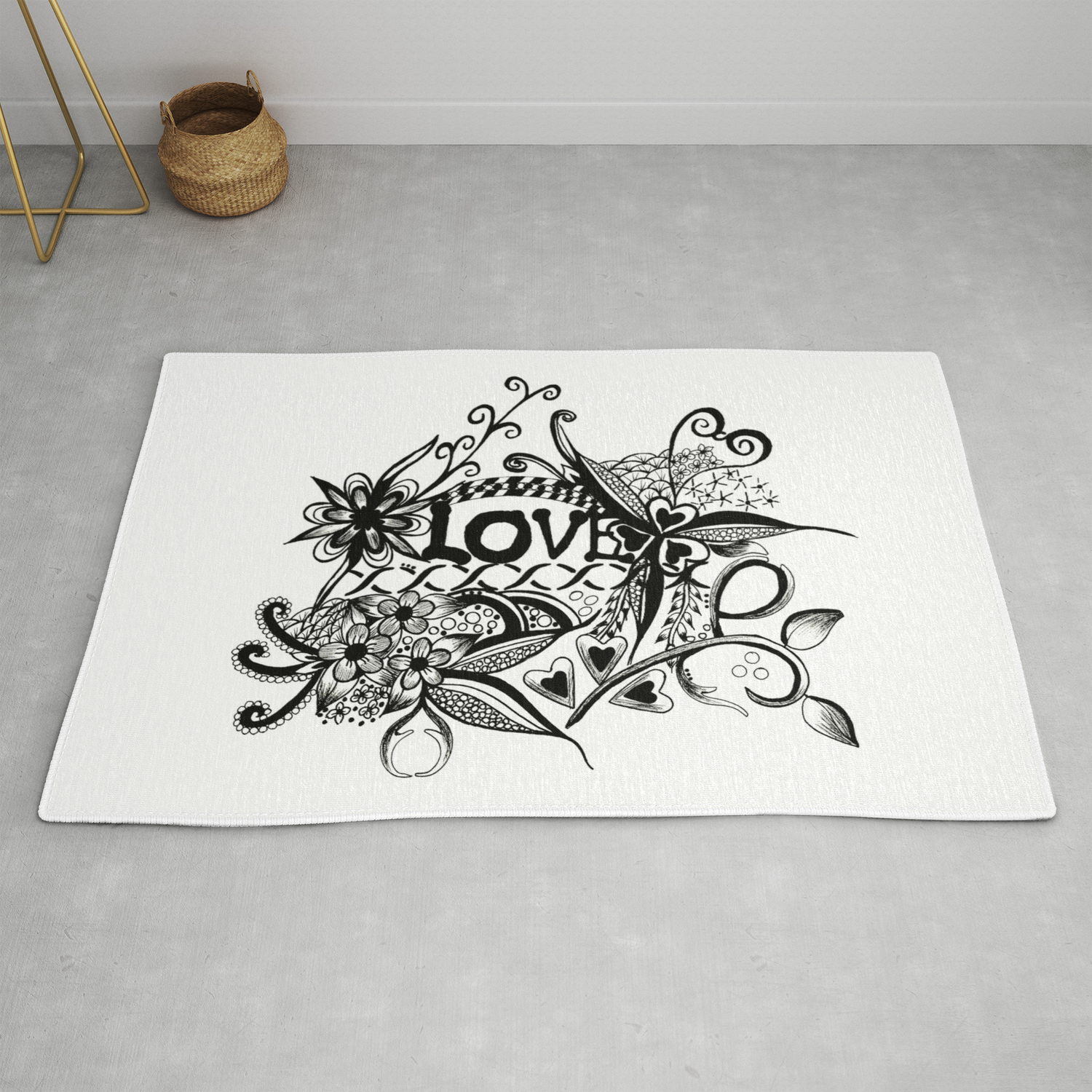 Ink And Pen Drawing Black And White Art Love Rug By Saribellerodriguezart Society6