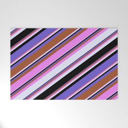 [ Thumbnail: Vibrant Violet, Lavender, Black, Slate Blue, and Sienna Colored Lines/Stripes Pattern Welcome Mat ]