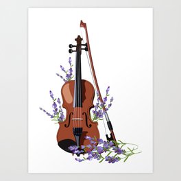 Violin with lavender Art Print