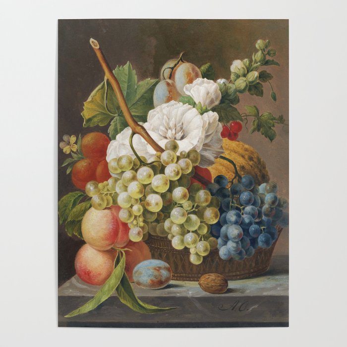 Flowers and Fruit in a Basket Poster