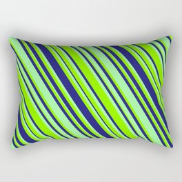 [ Thumbnail: Midnight Blue, Green & Chartreuse Colored Lined/Striped Pattern Rectangular Pillow ]