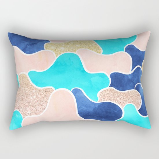 Color block faux gold turquoise pink watercolor Rectangular Pillow