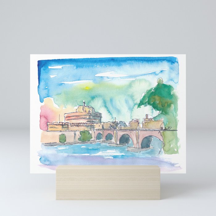 Rome Italy Castel Sant'Angelo Evening with Bridge Mini Art Print