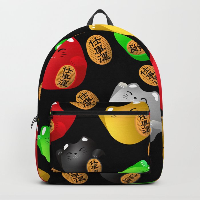 Fun Colorful Maneki-neko cats pattern on black Backpack