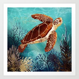 Metallic Sea Turtle Art Print