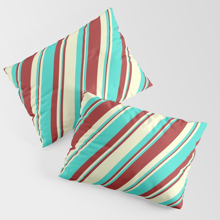Brown, Light Yellow, and Turquoise Colored Lined Pattern Pillow Sham