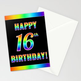 [ Thumbnail: Fun, Colorful, Rainbow Spectrum “HAPPY 16th BIRTHDAY!” Stationery Cards ]