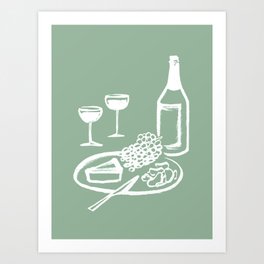 Wine and Cheese Aperitivo - on Pastel Green Art Print