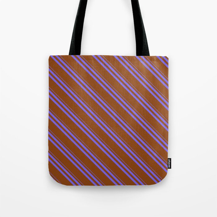 Medium Slate Blue and Brown Colored Striped Pattern Tote Bag
