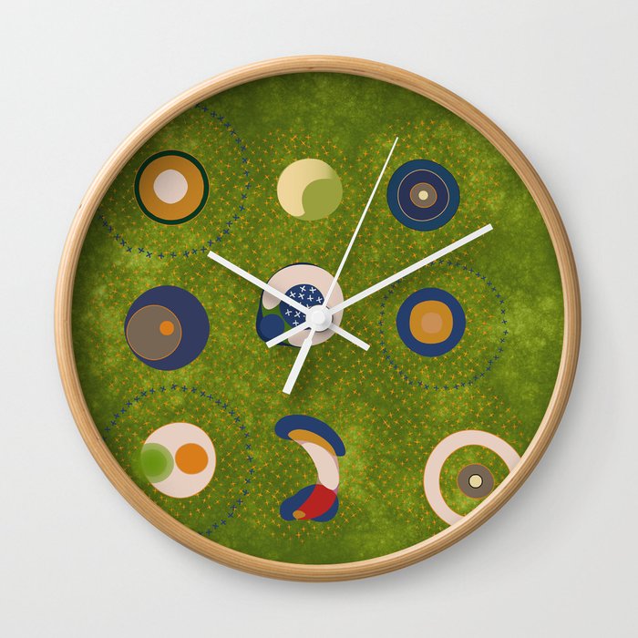 abstract illustration of the planets of the solar system Wall Clock