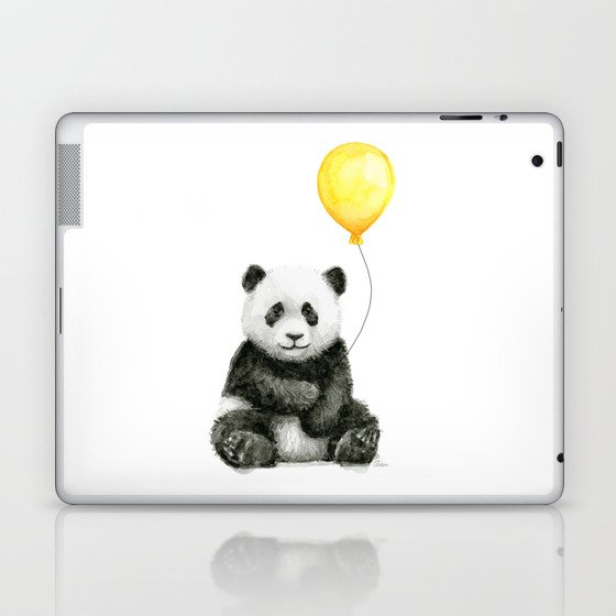 Panda Watercolor Animal with Yellow Balloon Nursery Baby Animals Laptop & iPad Skin