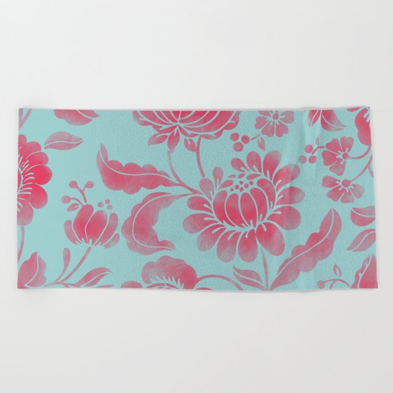 Wild Flower Red Beach Towel