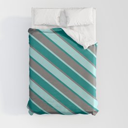 [ Thumbnail: Turquoise, Dark Cyan, and Gray Colored Lines Pattern Duvet Cover ]