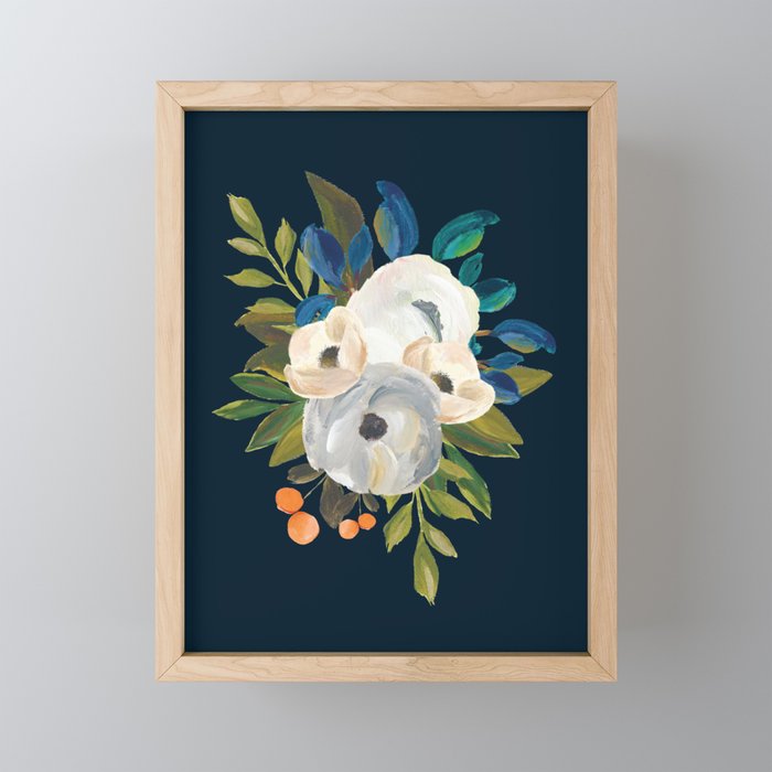 Midnight Florals - Blue & Cream Framed Mini Art Print