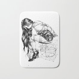 Lady on Cube Bath Mat | Hatching, Kinky, Highheels, Graphic, Drawing, Lingerie, Beauty, Black and White, Gagged, Geometry 