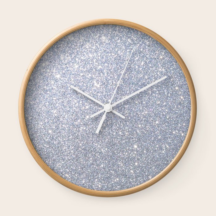 Silver Metallic Sparkly Glitter Wall Clock by PodArtist Society6