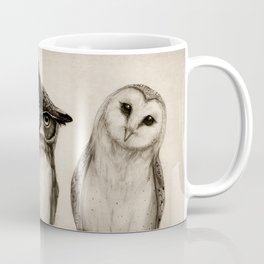 The Owl's 3 Coffee Mug | Animal, Graphite, Ink Pen, Owls, Curated, Owl, Drawing, Illustration, Nature 
