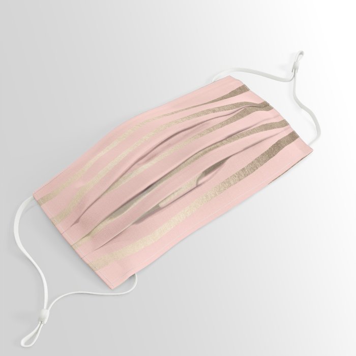 Abstract Drawn Stripes Gold Coral Light Pink Face Mask