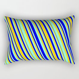 [ Thumbnail: Aquamarine, Blue & Yellow Colored Lines Pattern Rectangular Pillow ]