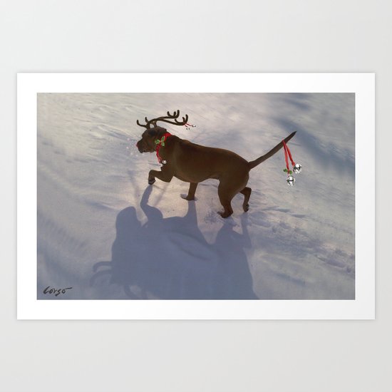 "DASHING THROUGH THE SNOW ...Christmas PLaY-Do'LPH" from the photo series"My dog, PLaY-DoH" Art Print
