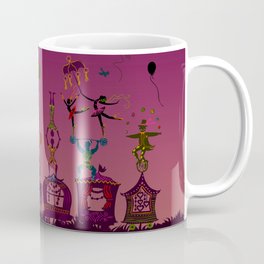 colorful circus carnival traveling in one row at night Coffee Mug