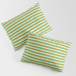 [ Thumbnail: Light Yellow, Dark Goldenrod & Aquamarine Colored Striped Pattern Pillow Sham ]