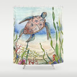 Sea Turtle, Illustration Shower Curtain