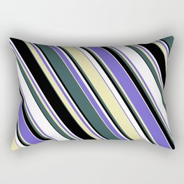 [ Thumbnail: Slate Blue, Pale Goldenrod, Dark Slate Gray, Black & White Colored Lined Pattern Rectangular Pillow ]