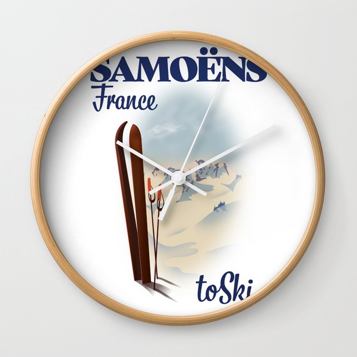 Samoëns France skiing travel poster Wall Clock