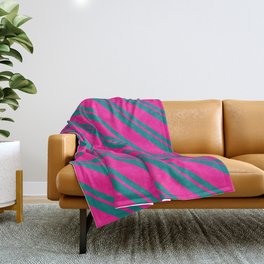 [ Thumbnail: Deep Pink & Teal Colored Lined/Striped Pattern Throw Blanket ]