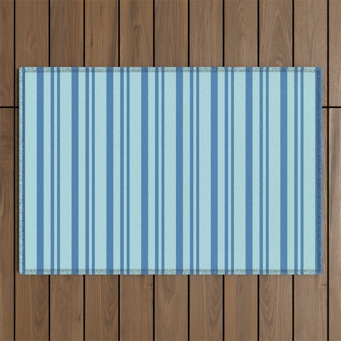 Blue and Powder Blue Colored Striped Pattern Outdoor Rug