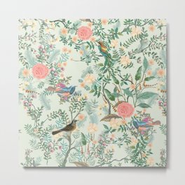 Chinoiserie Mint Green Pink Fresco Floral Garden Oriental Botanical  Metal Print | Vintage, Style, Birds, Watercolor, Flowers, Chinoiserie, Zen, Pattern, Print, Painting 
