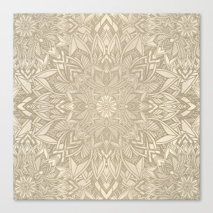 Golden mandala floral lineart pattern Canvas Print