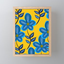 Blue Flowers and Yellow Pattern Framed Mini Art Print