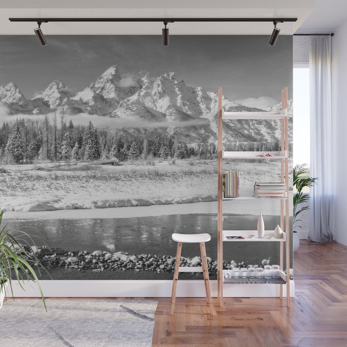 Grand Teton Winter Black & White Wyoming National Park Mountain Landscape Wall Mural