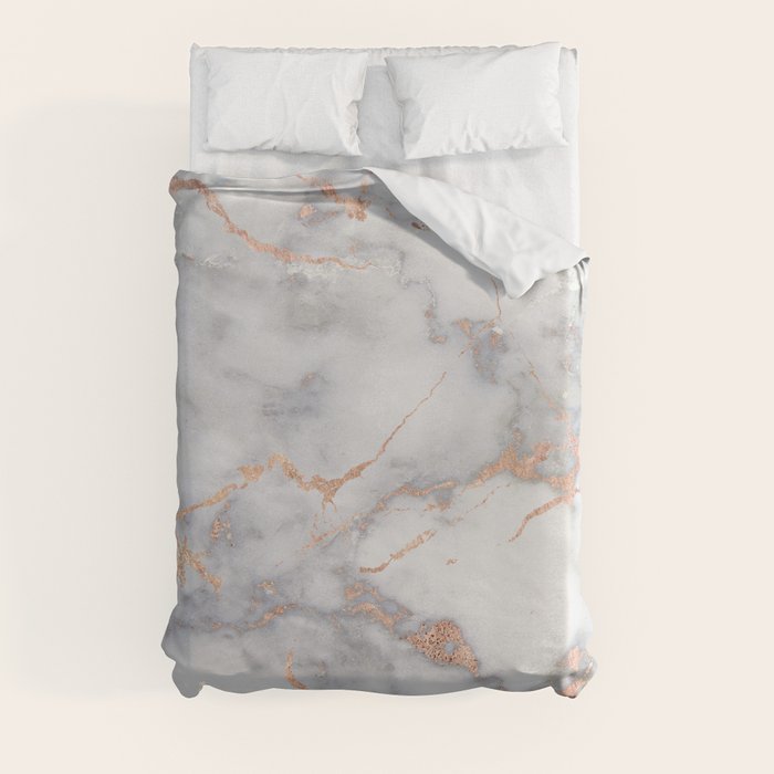 Gray Marble Rosegold Glitter Pink Metallic Foil Style Duvet Cover by