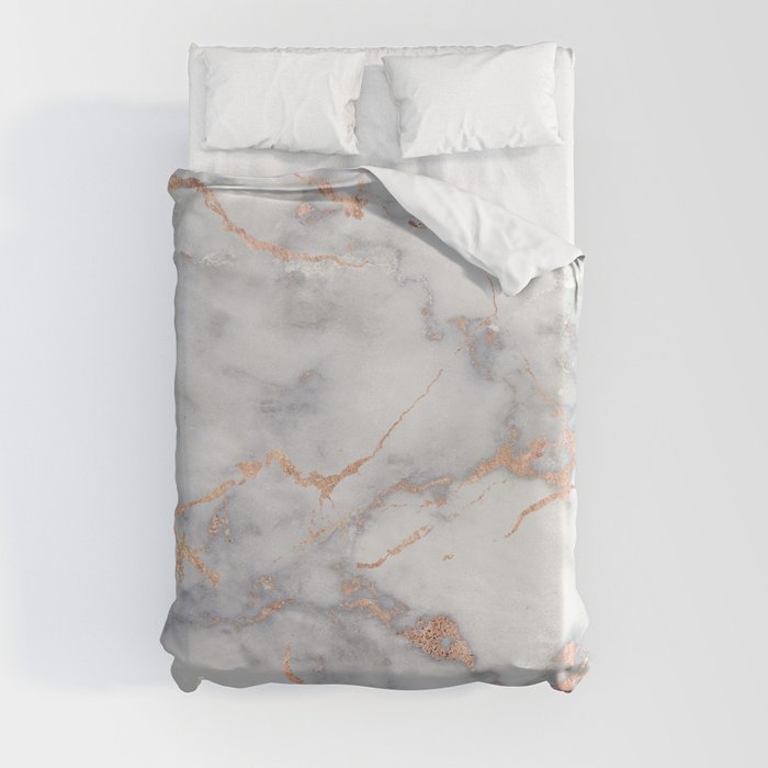 Gray Marble Rosegold Glitter Pink Metallic Foil Style Duvet Cover by ...