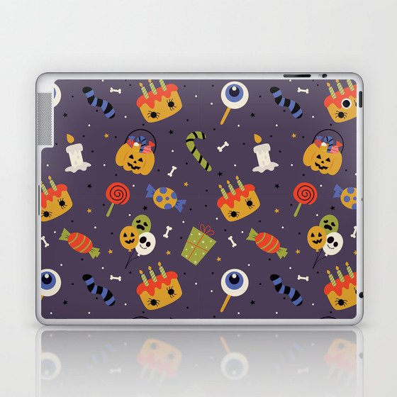 Seamless Pattern with Cartoon Halloween on Purple Background Laptop & iPad Skin