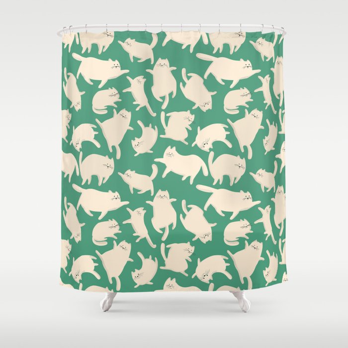 White Silly Cats Pattern Shower Curtain