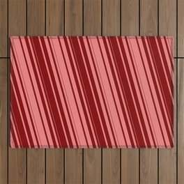 [ Thumbnail: Light Coral & Maroon Colored Stripes Pattern Outdoor Rug ]
