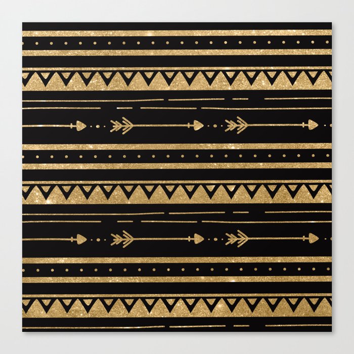 Geometrical  black gold glitter bohemian arrows zigzag pattern Canvas Print