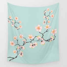 Sakura Cherry Blossoms x Mint Green Wall Tapestry