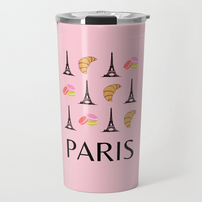 Paris Eiffel Tower Retro Modern Pink Art Decor Illustration  Travel Mug
