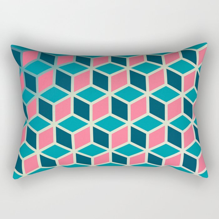 Blue and Pink Isometric Cubes Rectangular Pillow