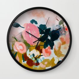 floral bloom abstract painting Wall Clock | Digital, Spring, Curated, Romantic, Landscape Format, Modern, Acrylic, Blush, Painting, Oil 