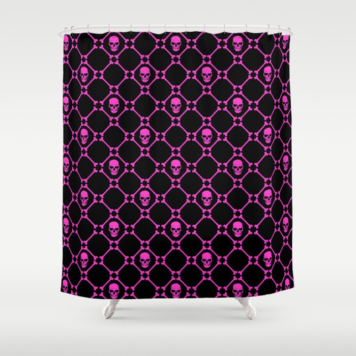 Skulls And Bones Hot Pink On Black Shower Curtain By Mariamahar Society6 - Hot Pink And Black Shower Curtain