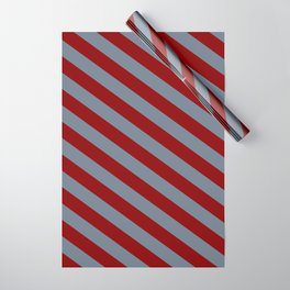 [ Thumbnail: Slate Gray and Dark Red Colored Pattern of Stripes Wrapping Paper ]