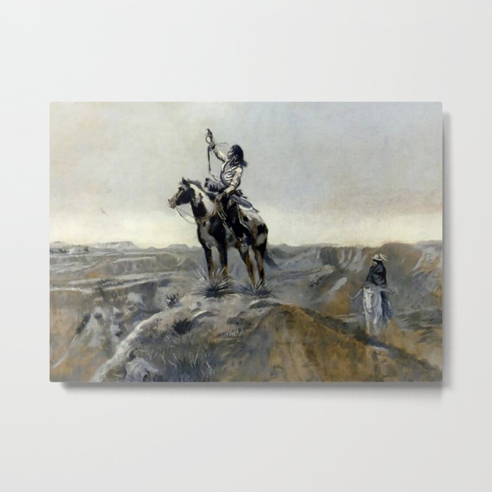 “War” Western Painting by Charles M Russell Metal Print
