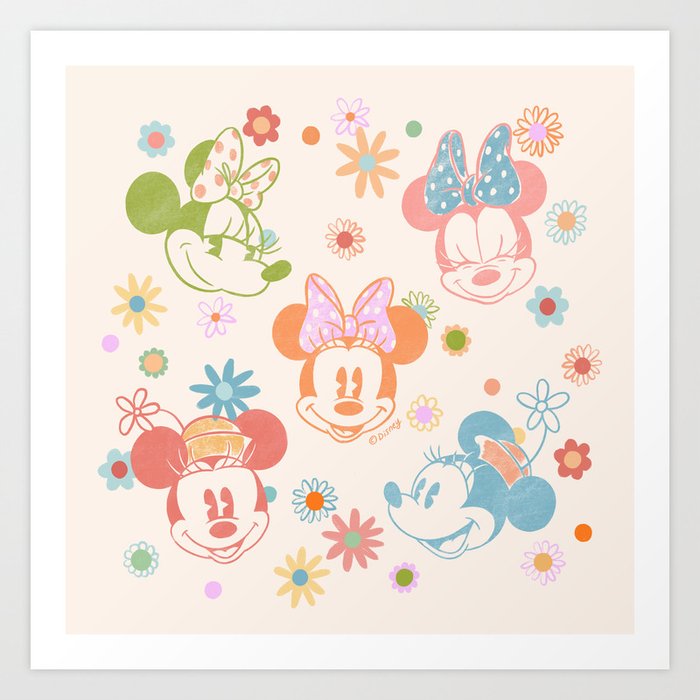 "Vintage Sorbet Minnie Mouse" by Sun Lee Art Print | Graphic-design, Digital, Sun-lee, Minnie, Minnie-mouse, Mickey, Mickey-mouse, Disney, Walt-disney, Minnie-ears