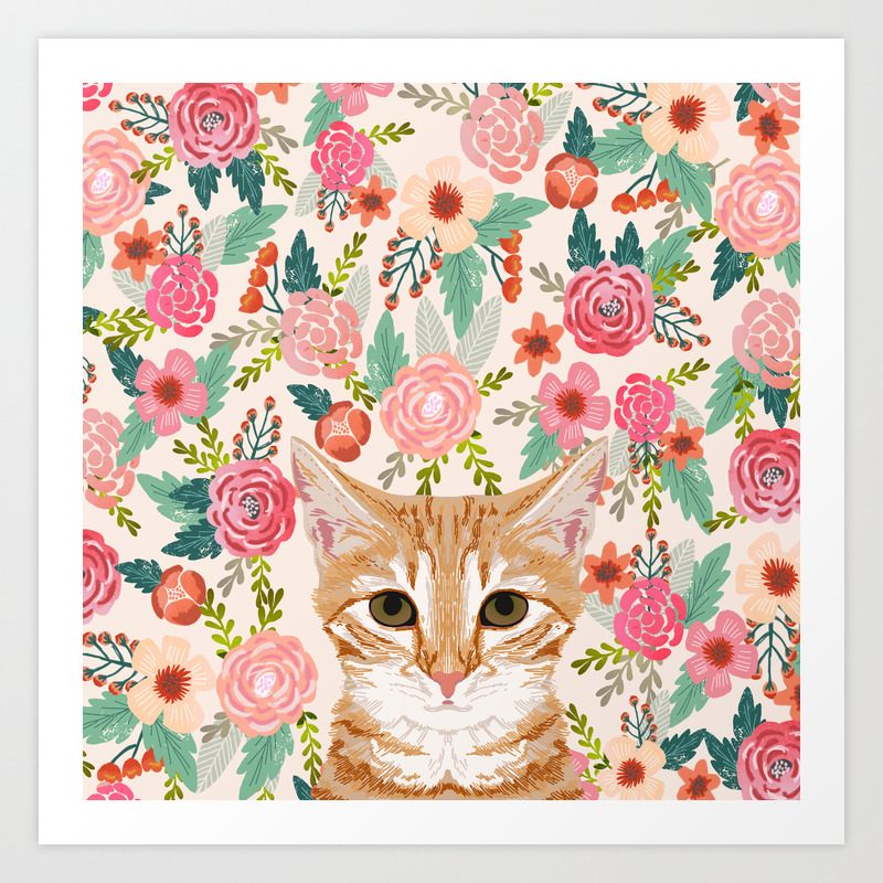 Download Orange Tabby Floral Cat Head Cute Pet Portrait Gifts For Orange Tabby Cat Must Haves Art Print By Catclub Society6